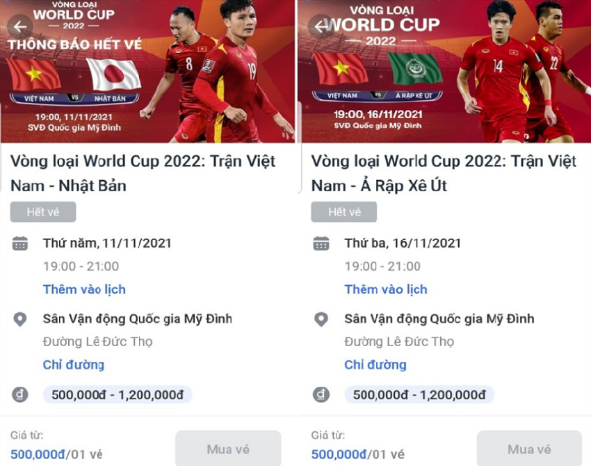 Gia ve vao xem bong da san My Dinh World Cup 2022